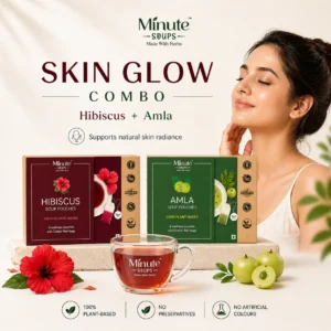 Minute Soups Hibiscus & Amla Combo | Skin Glow Herbal Dip Soup | 12 Packets | Supports Natural Radiance & Antioxidant Care | No Preservatives