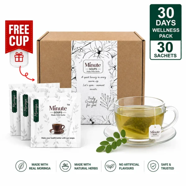 Minute Soups Moringa Herbal Dip Soup | 30 Packets | Monthly Wellness Pack | Supports Immunity & Energy | Instant Herbal Soup Bags | No Preservatives