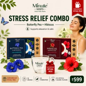 Minute Soups Butterfly Pea & Hibiscus Combo | Stress Relief Herbal Dip Soup | 12 Packets | Supports Relaxation & Calm | No Preservatives