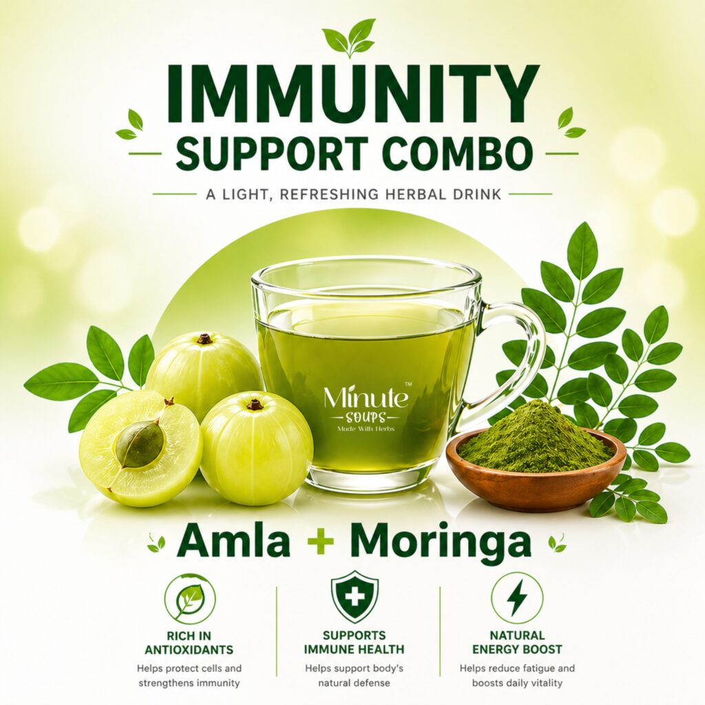 Minute Soups Amla & Moringa Combo | Immunity Support Herbal Dip Soup | 12 Packets | Rich in Vitamin C & Nutrients | No Preservatives