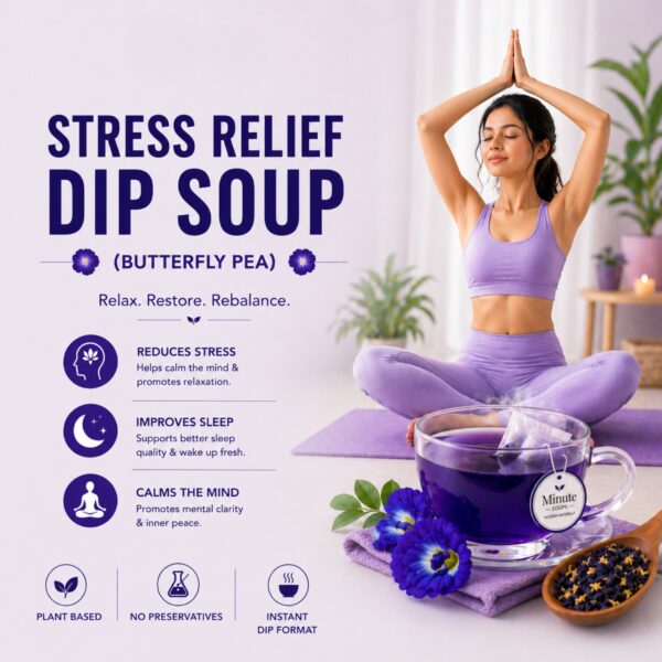 Minute Soups Blue Butterfly Pea Herbal Dip Soup | 6 Packets | Instant Herbal Soup Bags | Supports Stress Relief & Brain Wellness | No Preservatives