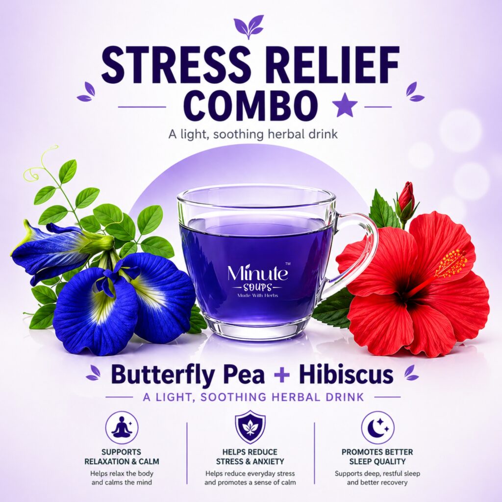 Minute Soups Butterfly Pea & Hibiscus Combo | Stress Relief Herbal Dip Soup | 12 Packets | Supports Relaxation & Calm | No Preservatives